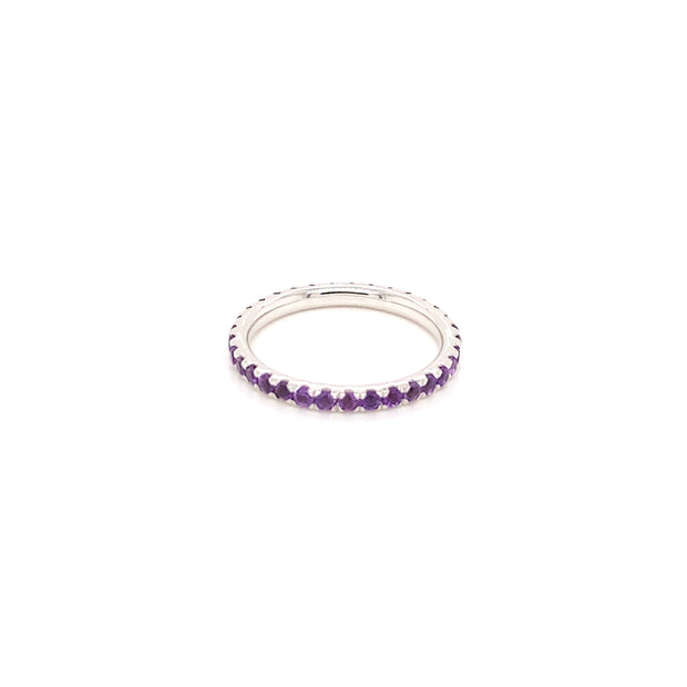 Bezel Set Cushion Amethyst Ring with Milgrain Detailing | Angara