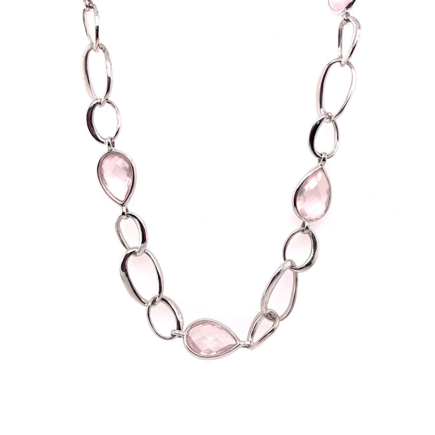 Delicate Pink Rose Quartz and White Gold Necklace